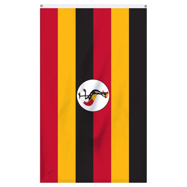Uganda National Flag for sale to buy online from Atlantic Flagpole. Black, yellow, and red flag with a cute rooster in the center.